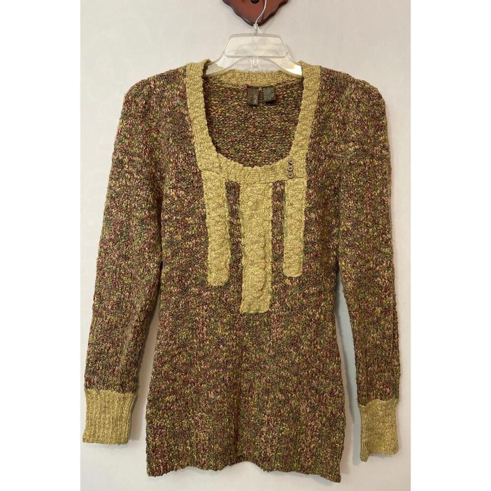 BKE Womens Large Colorful Vintage Tunic Style Heavy Knit Beaded Sweater! M1473